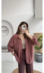 Tarçın Oversize Tensel Gömlek Kod: 4612