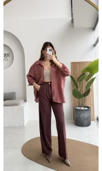 Pileli Palazzo Dökümlü Kumaş Pantolon - Gül Kurusu - Kod: 51078