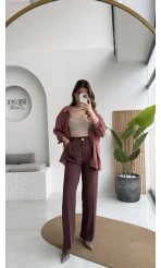 Pileli Palazzo Dökümlü Kumaş Pantolon - Gül Kurusu - Kod: 51078