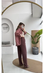 Pileli Palazzo Dökümlü Kumaş Pantolon - Gül Kurusu - Kod: 51078