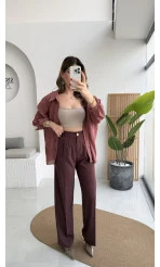 Pileli Palazzo Dökümlü Kumaş Pantolon - Gül Kurusu - Kod: 51078