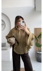 Polo Yaka Fırfırlı Bluz - Olive - Kod: 5031