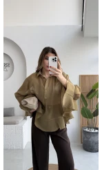 Polo Yaka Fırfırlı Bluz - Olive - Kod: 5031