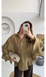 Polo Yaka Fırfırlı Bluz - Olive - Kod: 5031