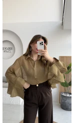 Polo Yaka Fırfırlı Bluz - Olive - Kod: 5031