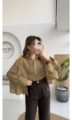 Polo Yaka Fırfırlı Bluz - Olive - Kod: 5031