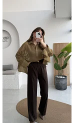 Polo Yaka Fırfırlı Bluz - Olive - Kod: 5031