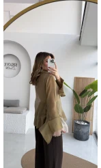 Polo Yaka Fırfırlı Bluz - Olive - Kod: 5031