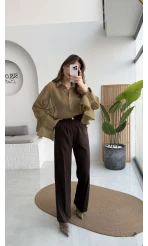 Polo Yaka Fırfırlı Bluz - Olive - Kod: 5031