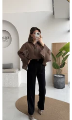 Pileli Palazzo Dökümlü Kumaş Pantolon - Siyah - Kod: 51078