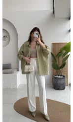 Pileli Palazzo Dökümlü Kumaş Pantolon - Beyaz - Kod: 51078