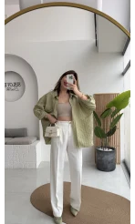 Pileli Palazzo Dökümlü Kumaş Pantolon - Beyaz - Kod: 51078