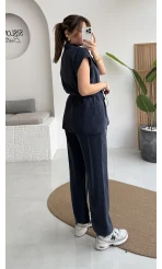 İp Bağlamalı Yelek Pantolon Takım - Lacivert - Kod: 8021 4041