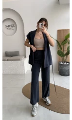 İp Bağlamalı Yelek Pantolon Takım - Lacivert - Kod: 8021 4041