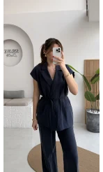 İp Bağlamalı Yelek Pantolon Takım - Lacivert - Kod: 8021 4041