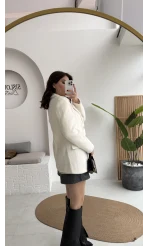 Peluş Düğmeli Blazer Ceket - Ekru - Kod: 508014