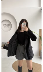 Peluş Düğmeli Blazer Ceket - Siyah - Kod: 508014