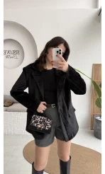 Peluş Düğmeli Blazer Ceket - Siyah - Kod: 508014