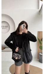 Peluş Düğmeli Blazer Ceket - Siyah - Kod: 508014