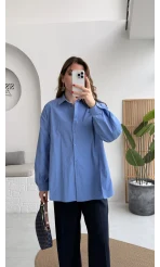 Önü Yırtmaçlı Gömlek - Mavi - Kod: 5010
