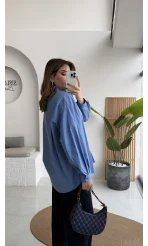 Önü Yırtmaçlı Gömlek - Mavi - Kod: 5010