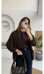 Önü Yırtmaçlı Gömlek - Kahve - Kod: 5010