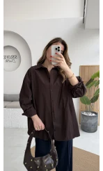 Önü Yırtmaçlı Gömlek - Kahve - Kod: 5010