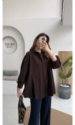 Önü Yırtmaçlı Gömlek - Kahve - Kod: 5010