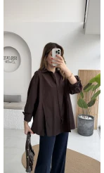 Önü Yırtmaçlı Gömlek - Kahve - Kod: 5010