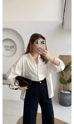 Önü Yırtmaçlı Gömlek - Beyaz - Kod: 5010