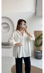 Önü Yırtmaçlı Gömlek - Beyaz - Kod: 5010