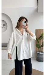 Önü Yırtmaçlı Gömlek - Beyaz - Kod: 5010