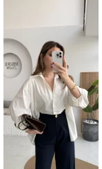 Önü Yırtmaçlı Gömlek - Beyaz - Kod: 5010