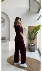 Sophia Kayık Yaka Yarım Kol Takım - Bordo