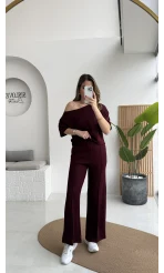 Sophia Kayık Yaka Yarım Kol Takım - Bordo