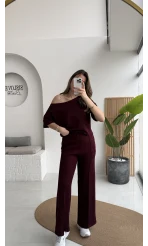 Sophia Kayık Yaka Yarım Kol Takım - Bordo