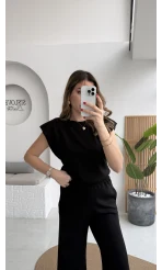 Nathalie Vatkalı Sıfır Kol Takım - Siyah