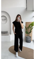 Nathalie Vatkalı Sıfır Kol Takım - Siyah