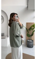Çağla Yeşili Oversize Tensel Gömlek Kod: 4612