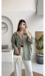 Çağla Yeşili Oversize Tensel Gömlek Kod: 4612