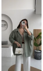 Çağla Yeşili Oversize Tensel Gömlek Kod: 4612