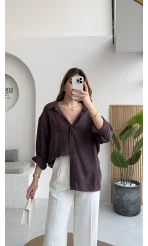 Mürdüm Oversize Tensel Gömlek Kod: 4612