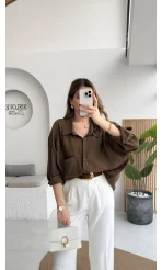 Kahverengi Oversize Tensel Gömlek Kod: 4612