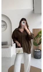 Kahverengi Oversize Tensel Gömlek Kod: 4612
