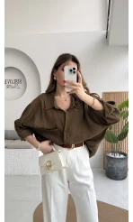 Kahverengi Oversize Tensel Gömlek Kod: 4612