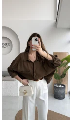 Kahverengi Oversize Tensel Gömlek Kod: 4612