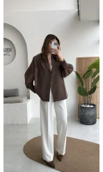 Maisie Vatkalı Transparan Bağlamalı Gömlek - Kahve - Kod: 5029