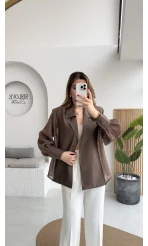 Maisie Vatkalı Transparan Bağlamalı Gömlek - Kahve - Kod: 5029