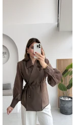 Maisie Vatkalı Transparan Bağlamalı Gömlek - Kahve - Kod: 5029