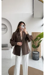 Maisie Vatkalı Transparan Bağlamalı Gömlek - Kahve - Kod: 5029